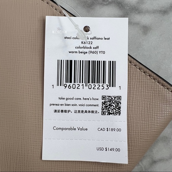 Kate Spade Staci Colorblock Leather Medium Wristlet Wallet In Warm Biege - Picture 8 of 8